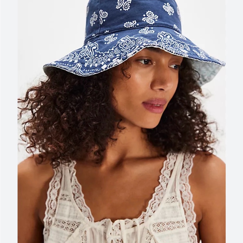 Free People Blue Paisley Bandana Bucket Hat